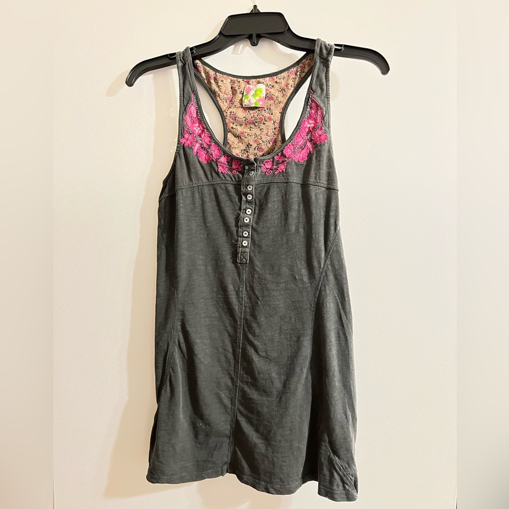 Free People Racer Back Embroidered Tank Top